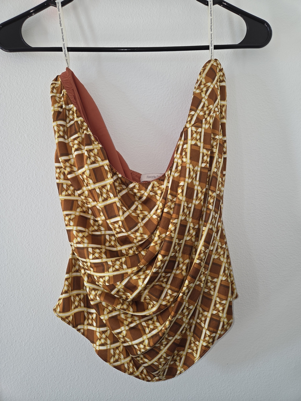 Favorite Daughter Draped Chain-Print Cowl Neck Tank Top - Brown